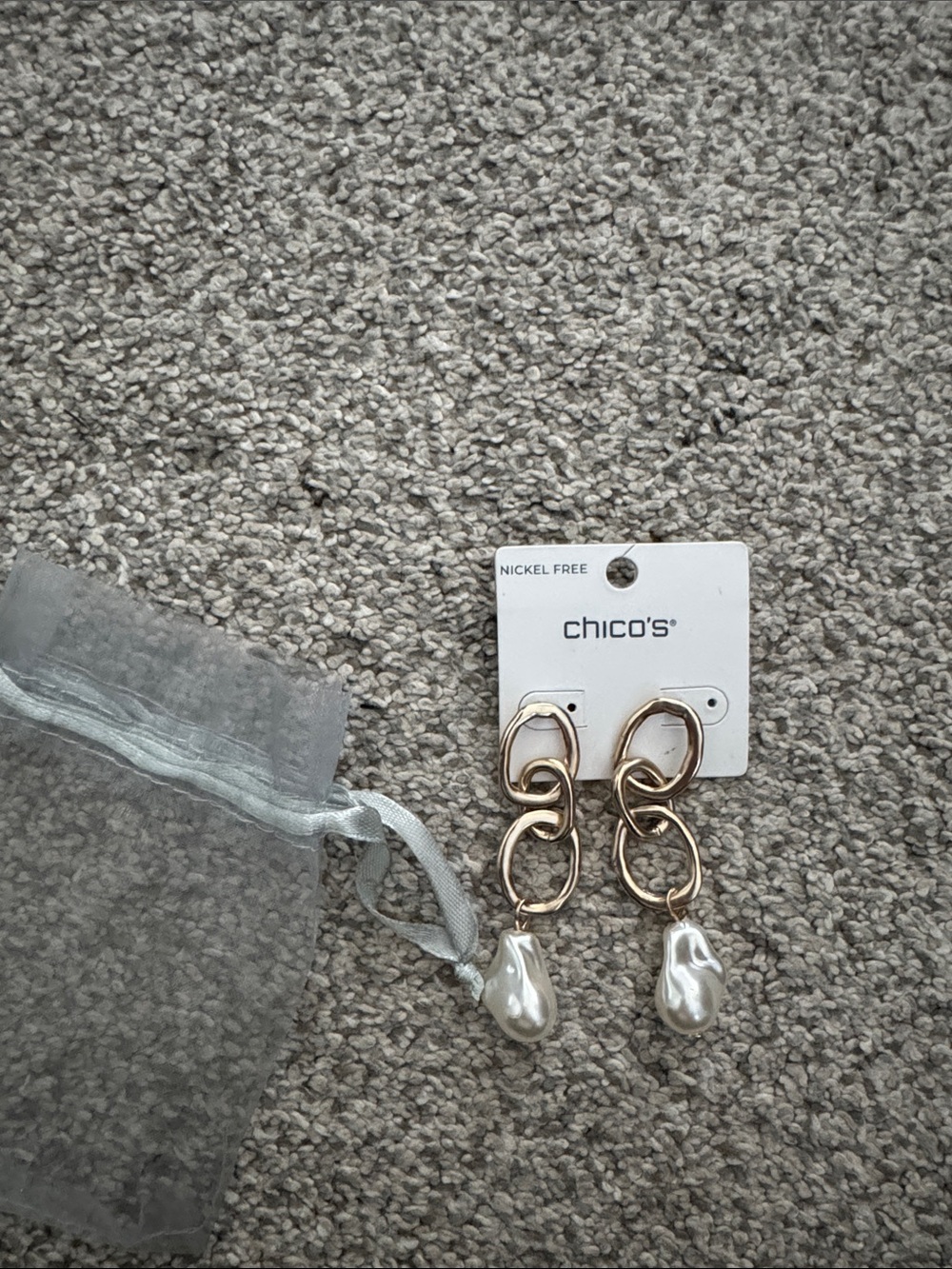 Chico's Gold-Tone Chain Drop Earrings with Pearl Drops